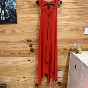 SLNY Asymmetrical Orange Dress